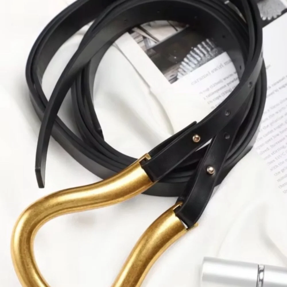 Black Vegan Leather Belt with Gold Buckle new
